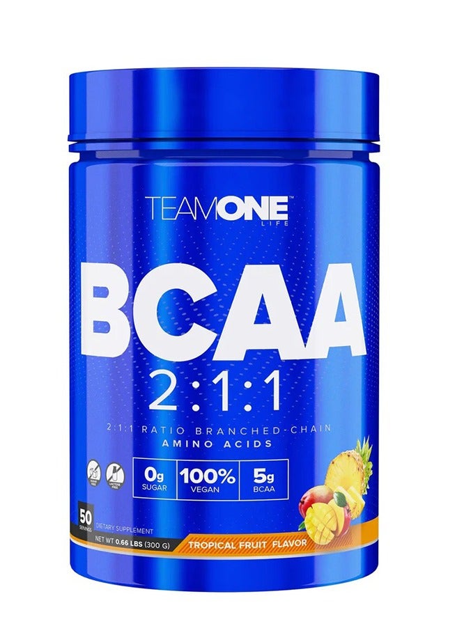 لايف بي سي إيه إيه 2:1:1 فواكه استوائية، 50 حصة - مسحوق أحماض أمينية متفرعة السلسلة نباتي لدعم التدريب والقدرة على التحمل